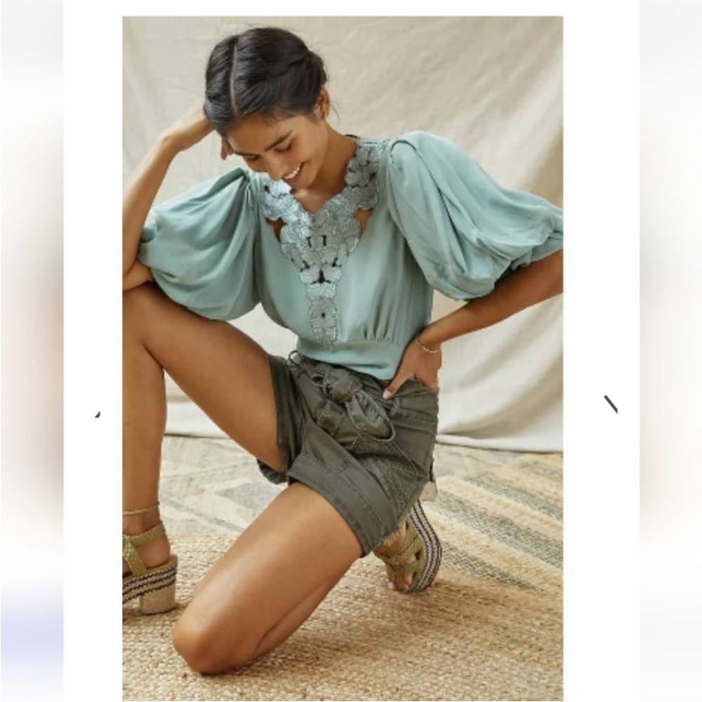 Anthropologie Magali Pascal Aqua Lace Blouse Size XS
